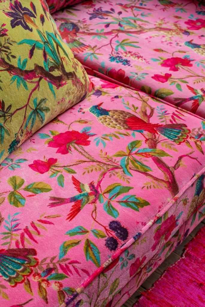 Birds of Paradise Velvet fabric for upholstery Dusty Pink The Teal Thread