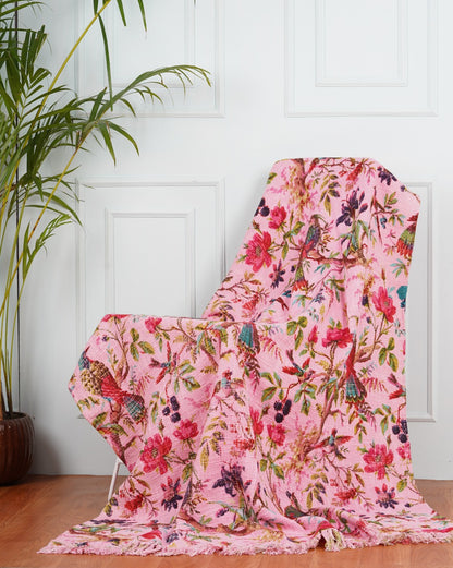 Birds of Paradise TNT Slub Sofa throw- Pink - The Teal Thread