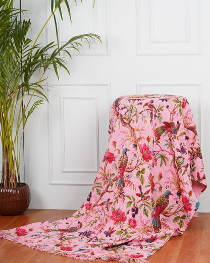 Birds of Paradise TNT Slub Sofa throw- Pink - The Teal Thread