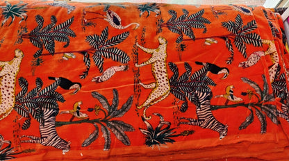 Jungle Print Velvet Fabric for Upholstery- Orange