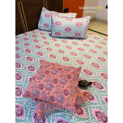 Set of Super King Size Bedsheet-and Cushion Covers-ekat pink - The Teal Thread